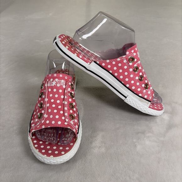 Converse All StarPink Polka Dot Canvas Cut Slides Sandals Women's 8 Men's 6 - Picture 1 of 15